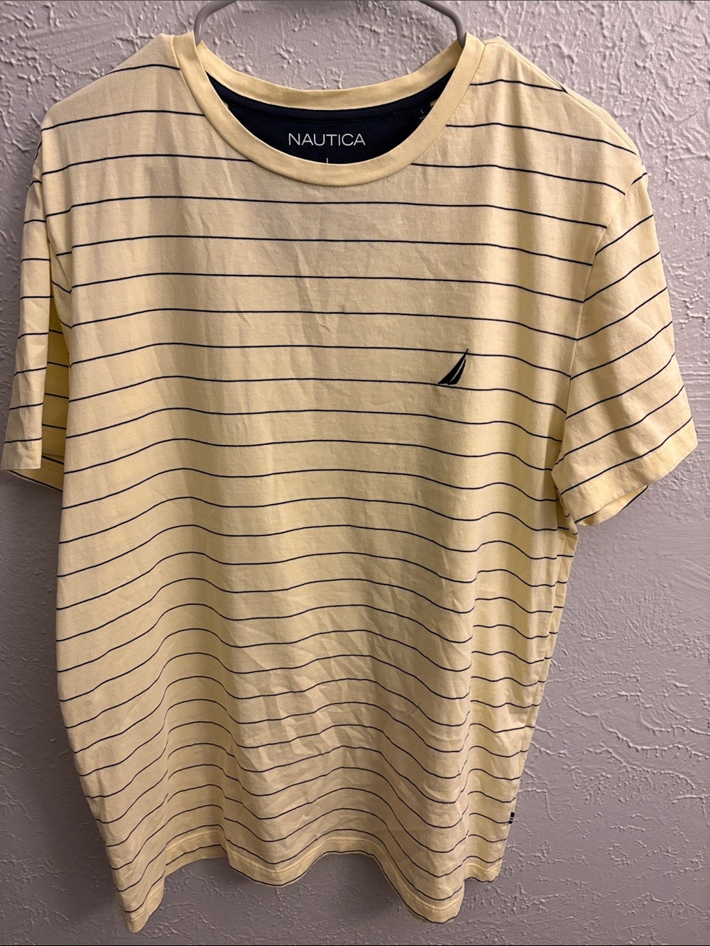 Nautica Men’s Pale Yellow Tee with Navy Stripes